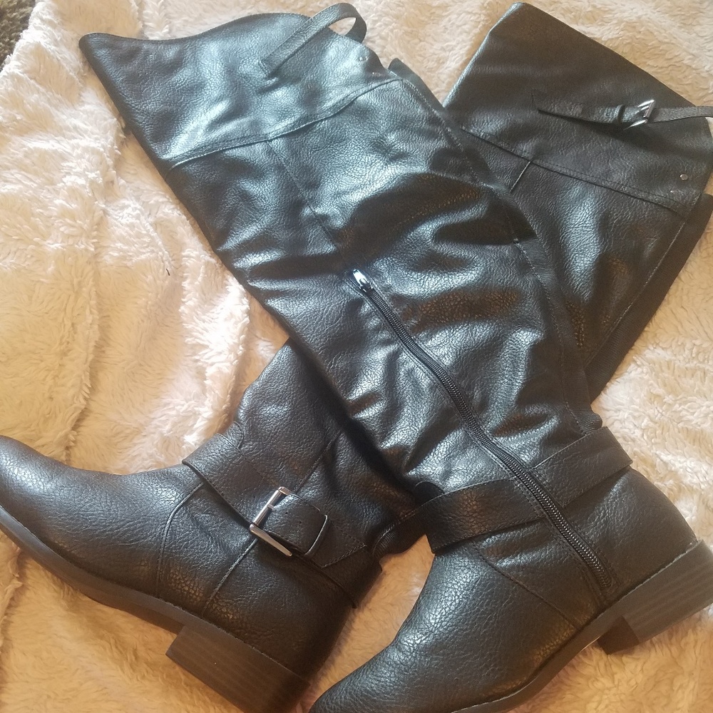 Wide calf knee high black boots